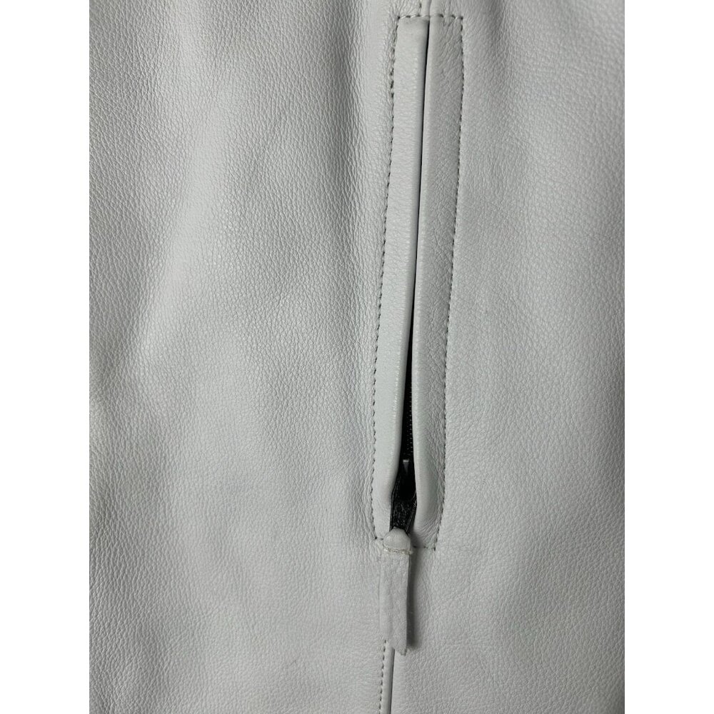 Power Trip Women's Leather Zip Up Motorcycle Jacket Large Cream/Silver Grey - Picture 15 of 16